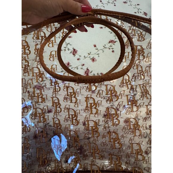 Vintage D&B Dooney & Bourke Oversized Clear Vinyl Tote Bag Large Brown Tan - Picture 8 of 9